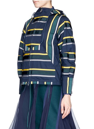 Front View - Click To Enlarge - SACAI - Grosgrain ribbon stripe hoodie
