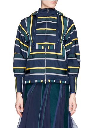 Main View - Click To Enlarge - SACAI - Grosgrain ribbon stripe hoodie
