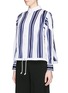 Front View - Click To Enlarge - SACAI - Grosgrain stripe drawstring hem poplin shirt
