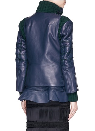 Back View - Click To Enlarge - SACAI - Cable knit panel leather biker jacket
