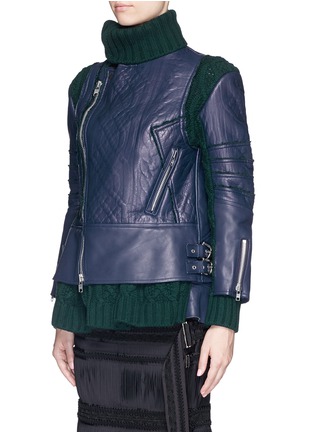 Front View - Click To Enlarge - SACAI - Cable knit panel leather biker jacket