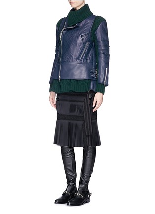 Figure View - Click To Enlarge - SACAI - Cable knit panel leather biker jacket