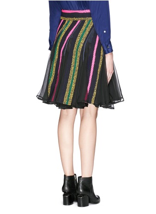 Back View - Click To Enlarge - SACAI - Chiffon insert tweed stripe belted flare skirt