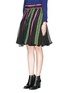 Front View - Click To Enlarge - SACAI - Chiffon insert tweed stripe belted flare skirt