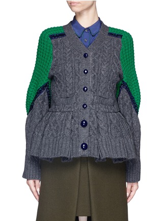 Main View - Click To Enlarge - SACAI - Flare back chunky mix knit cardigan