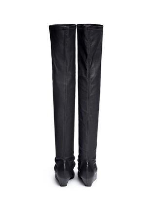 Back View - Click To Enlarge - RICK OWENS  - Square toe stretch leather thigh hihg boots