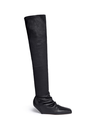Main View - Click To Enlarge - RICK OWENS  - Square toe stretch leather thigh hihg boots