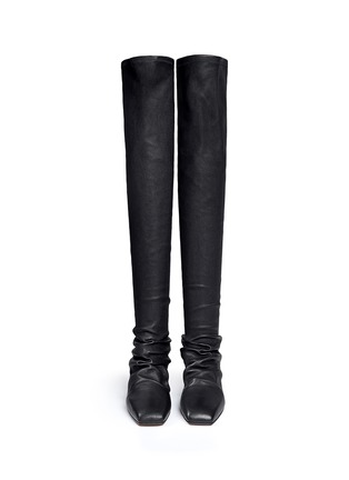 Figure View - Click To Enlarge - RICK OWENS  - Square toe stretch leather thigh hihg boots
