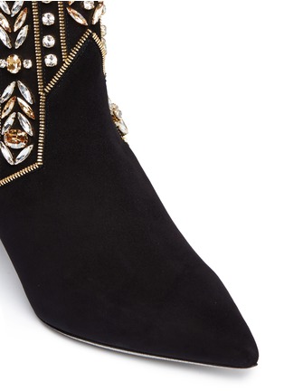 Detail View - Click To Enlarge - RENÉ CAOVILLA - Strass appliqué zip teeth suede ankle boots