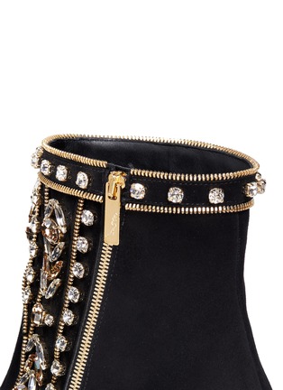 Detail View - Click To Enlarge - RENÉ CAOVILLA - Strass appliqué zip teeth suede ankle boots