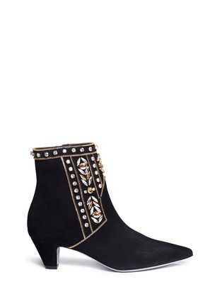 Main View - Click To Enlarge - RENÉ CAOVILLA - Strass appliqué zip teeth suede ankle boots