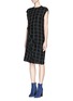 Front View - Click To Enlarge - LANVIN - Asymmetric drape knot washed satin check dress