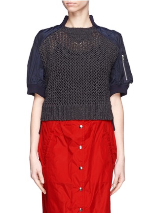 Main View - Click To Enlarge - SACAI - Open knit front nylon top