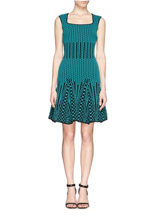 Main View - Click To Enlarge - RVN - 'Chevron' 3D jacquard flare dress