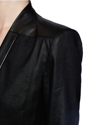 Detail View - Click To Enlarge - HELMUT LANG - Linen and leather trim tuxedo blazer