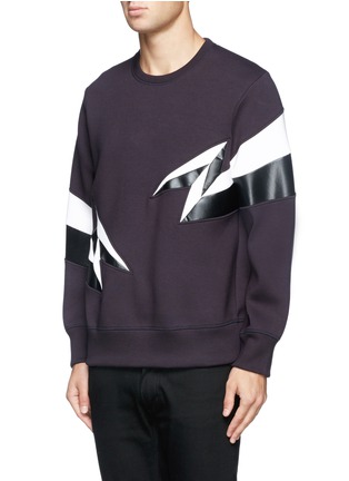 Front View - Click To Enlarge - NEIL BARRETT - Thunderbolt faux leather panel sweatshirt