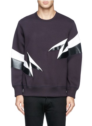 Main View - Click To Enlarge - NEIL BARRETT - Thunderbolt faux leather panel sweatshirt