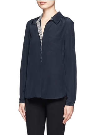 Front View - Click To Enlarge - DIANE VON FURSTENBERG - Stripe trimmed long-sleeve button-down blouse