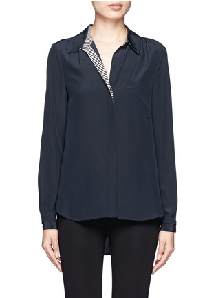 Main View - Click To Enlarge - DIANE VON FURSTENBERG - Stripe trimmed long-sleeve button-down blouse