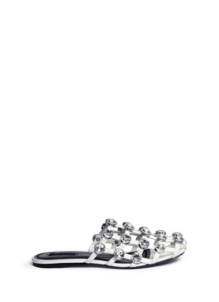 Main View - Click To Enlarge - ALEXANDER WANG - 'Amelia' glass crystal caged leather slide sandals