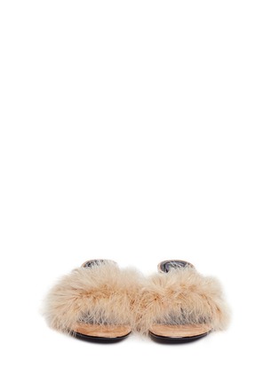 Front View - Click To Enlarge - ALEXANDER WANG - 'Lou' Marabou feather cutout heel suede sandals