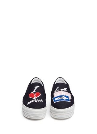 Front View - Click To Enlarge - JOSHUA SANDERS - 'The Way' towelling patch slip-on sneakers