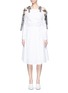 Main View - Click To Enlarge - HELEN LEE - Stripe ribbon tie sleeve cold shoulder dress