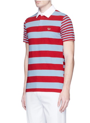 Front View - Click To Enlarge - MAISON KITSUNÉ - Stripe patchwork cotton-linen polo shirt