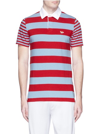 Main View - Click To Enlarge - MAISON KITSUNÉ - Stripe patchwork cotton-linen polo shirt