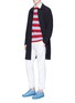 Figure View - Click To Enlarge - MAISON KITSUNÉ - Stripe patchwork cotton-linen polo shirt