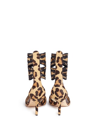 Back View - Click To Enlarge - FRANCESCO RUSSO - Leopard print calfhair ankle tie pumps