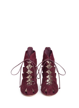 Front View - Click To Enlarge - FRANCESCO RUSSO - Caged suede sandal booties