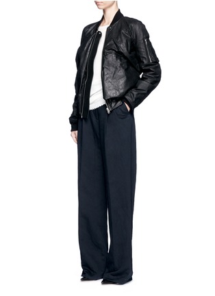 Figure View - Click To Enlarge - RICK OWENS  - Ripple effect drape leather bomber flight jacket