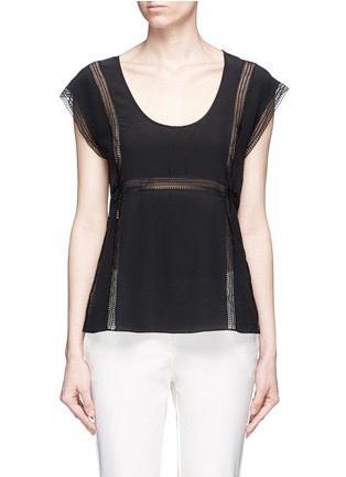 Main View - Click To Enlarge - THEORY - 'Raballa' lace insert silk top