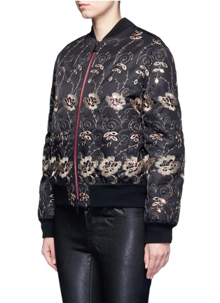 Front View - Click To Enlarge - GIVENCHY - Metallic floral embroidered bomber jacket
