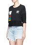 Front View - Click To Enlarge - ADIDAS - Colourblock stripe print cropped T-shirt