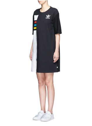 Front View - Click To Enlarge - ADIDAS - Colourblock stripe print dress