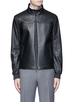 Main View - Click To Enlarge - ARMANI COLLEZIONI - Diamond embossed leather jacket