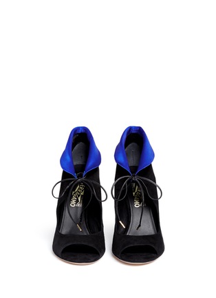 Front View - Click To Enlarge - SALVATORE FERRAGAMO - 'Zoe' satin collar suede sandal boots