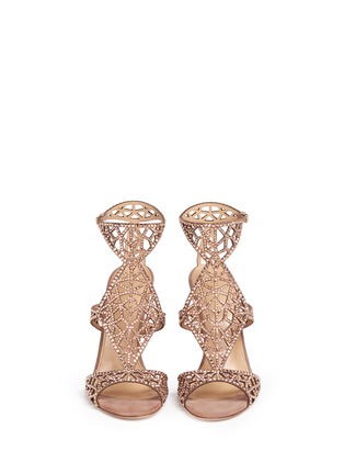Front View - Click To Enlarge - SERGIO ROSSI - 'Tresor' crystal pavé cutout suede sandals