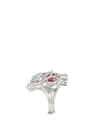 Back View - Click To Enlarge - XIN LONDON - 'Shan Shi' diamond gemstone 18k white gold double lion head ring