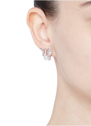 Figure View - Click To Enlarge - XIN LONDON - 'Shan Shi' diamond 18k white gold lion head earrings