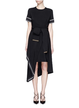 Main View - Click To Enlarge - PREEN BY THORNTON BREGAZZI - 'Nila' stripe edge belted asymmetric dress