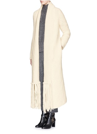 Figure View - Click To Enlarge - CHLOÉ - Tassel scarf wool-mohair purl knit coat
