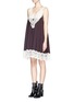 Front View - Click To Enlarge - CHLOÉ - Floral lace trim layered virgin wool dress