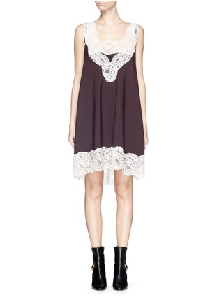 Main View - Click To Enlarge - CHLOÉ - Floral lace trim layered virgin wool dress