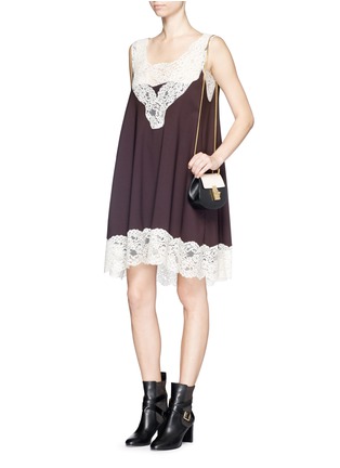 Figure View - Click To Enlarge - CHLOÉ - Floral lace trim layered virgin wool dress