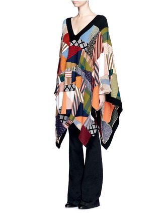 Front View - Click To Enlarge - CHLOÉ - Patchwork wool-silk knit sweater dress