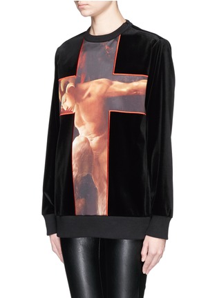 Front View - Click To Enlarge - GIVENCHY - 'Faun' cross print velvet sweatshirt