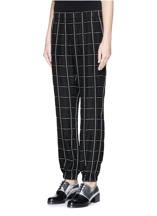 Front View - Click To Enlarge - LANVIN - Elastic washed satin check jogging pants